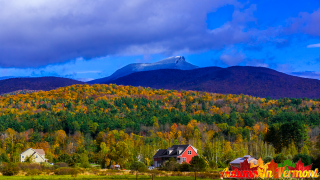 Autumn in Hunnington with snow on  Camels Hump.